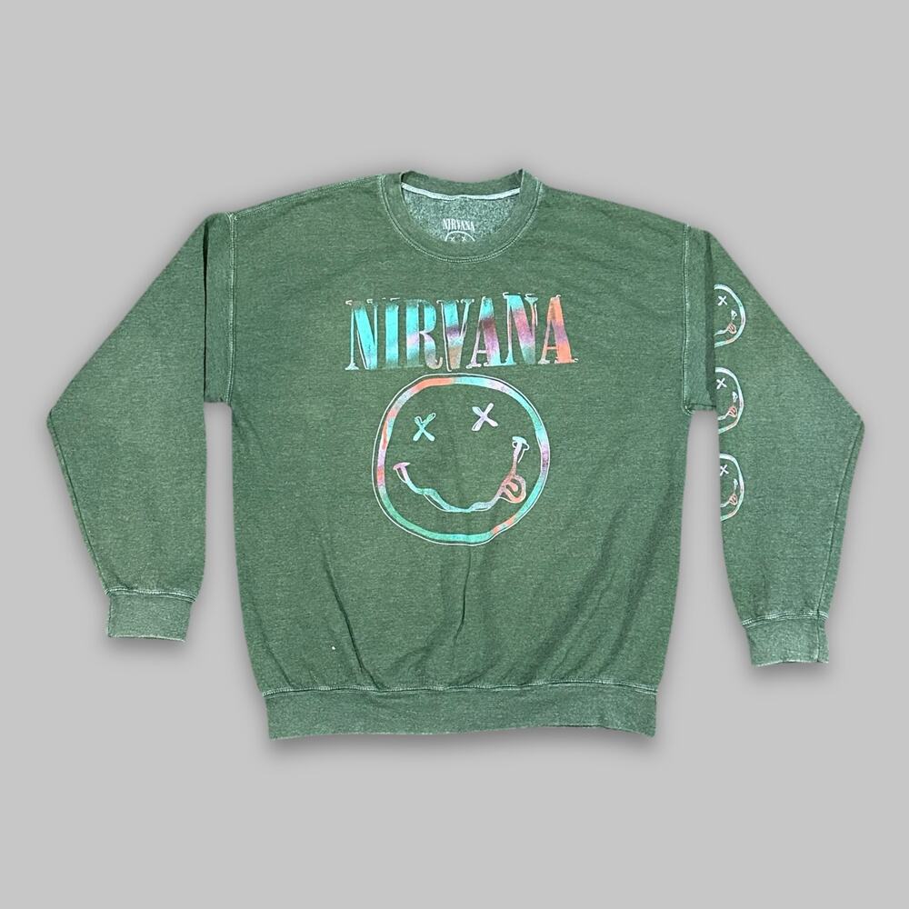 Nirvana Band Logo Tie-Dye Print Green Crewneck Sweatshirt - Size M